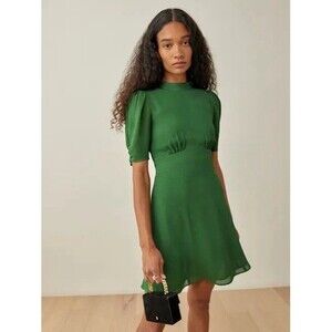 Reformation‎ Maylin Midi Dress Sz 8 Kelly Green Cottagecore Flirty Twee